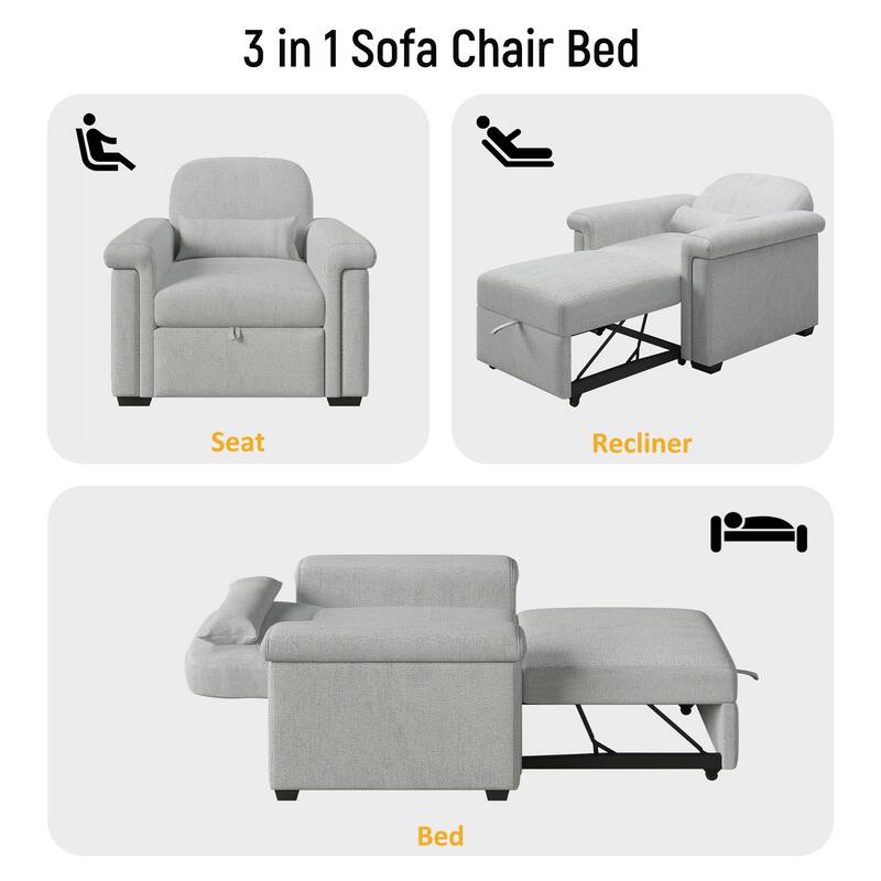 Living Room Lounger Chair 3 in 1 Convertible Sleeper Chair with Pillow