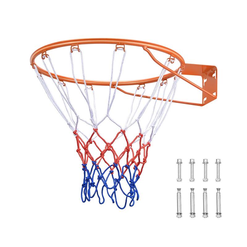 Basketball Rim, Wall Door Mounted Basketball Hoop, Heavy Duty Q235 Basketball Flex Rim Goal Replacement with Net - Multi-angle Base Design