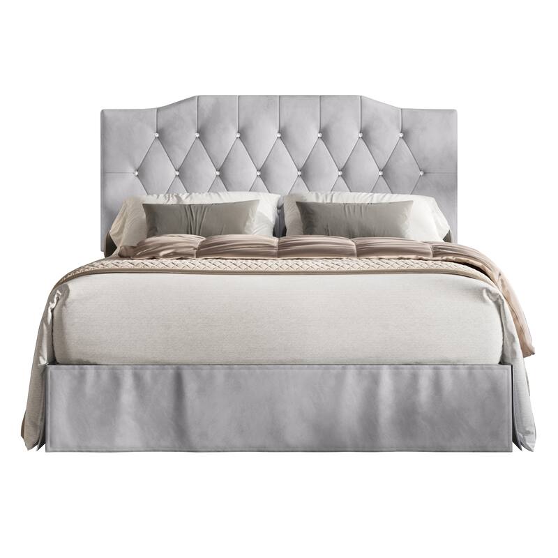 CraftPorch Modern Velvet Tufted Upholstered Platform Bed - Silver - Twin
