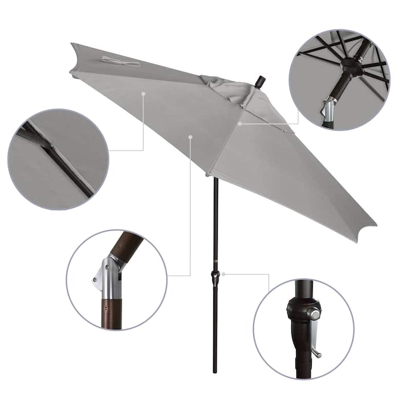 California Umbrella 9' Sunset Series Patio Umbrella Bronze Aluminum Frame and Ribs, Crank Lift Auto Tilt, Sunbrella Cilantro