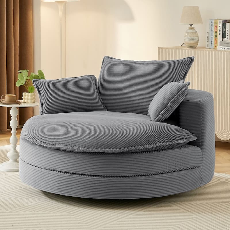 360° Swivel Sofa Chair Accent Barrel Chair with Dual-layer Cushion Design and 3 Removable Pillows
