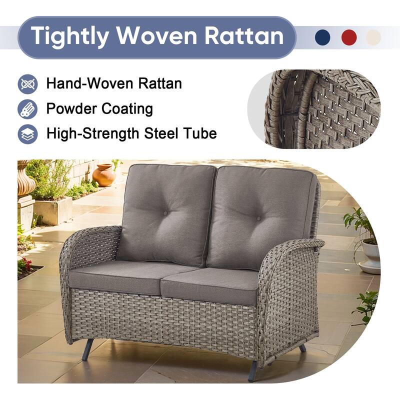 Gymojoy Outdoor Wicker Patio Furniture Loveseat Glider & Chair Set Weather-Resistant