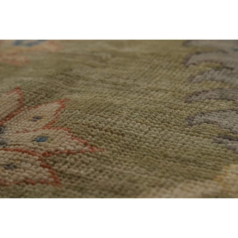 Hand Knotted Oriental 100% Wool Carpet Transitional All-Over Green Oushak Area Rug - 15' 1'' X 12' 2''