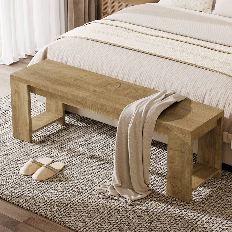 47.2" Wooden Dining Bench, Modern Farmhouse End of Bed Bench for Bedroom Dining Room