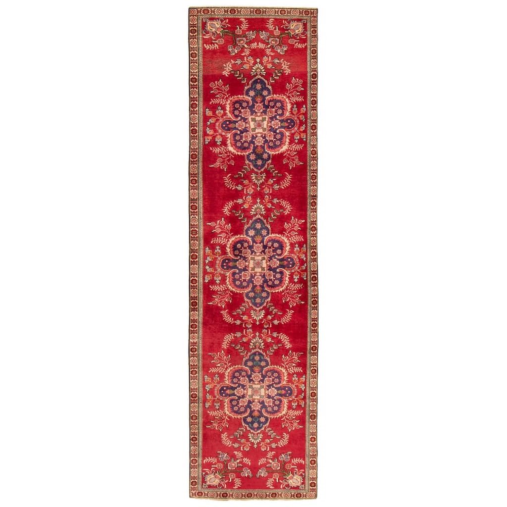 ECARPETGALLERY Hand-knotted Kayseri Vintage Red Wool Rug - 3'1 x 12'2