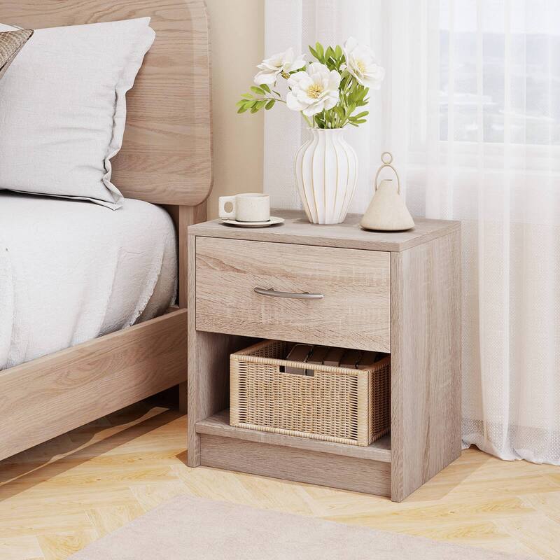 Costway Modern Nightstand Bedside Table with Drawer Open Storage Shelf