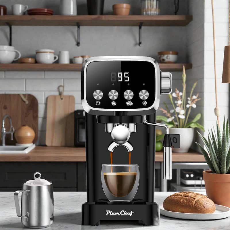 20 Bar Slim Espresso Machine with Milk Frother and Cup Warmer, Compact Coffee Maker with 43 oz Tank