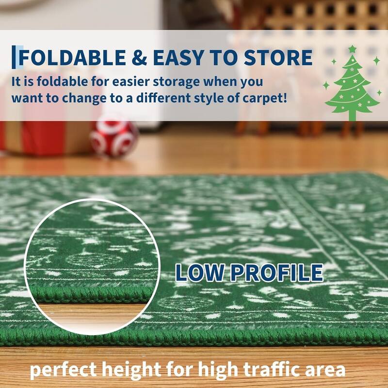 Christmas Non Shedding Xmas Decorative Throw Rug for Living Room, Bedroom, Green