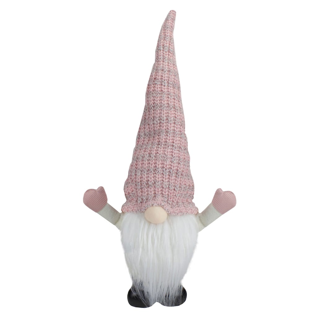 19" Pink and White Rattan Christmas Gnome with Warm White LED Lights