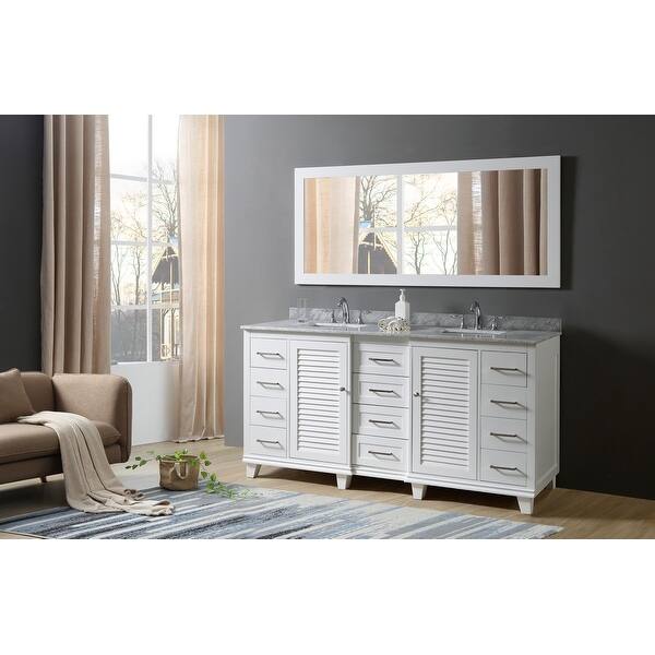 Shop Black Friday Deals On Ultimate Shutter 72 In Vanity In White With Carrara White Marble Vanity Top With White Basins And Mirror Overstock 32308563 The most common marble vanity material is stone. overstock com