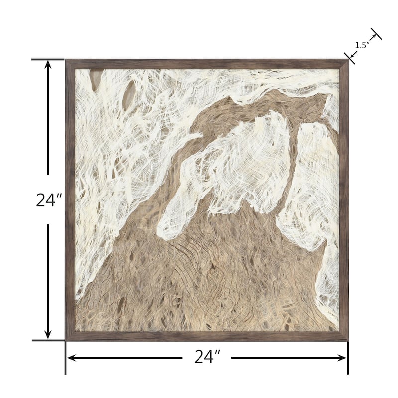 Swept Away Shadow Box II - Abstract Woven Rice Paper Wall Art - Brown Frame