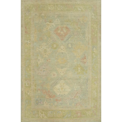 Handmade Wool Oushak Turkish Area Rug, Floral Geometric Carpet - 12' 1'' X 9' 0''