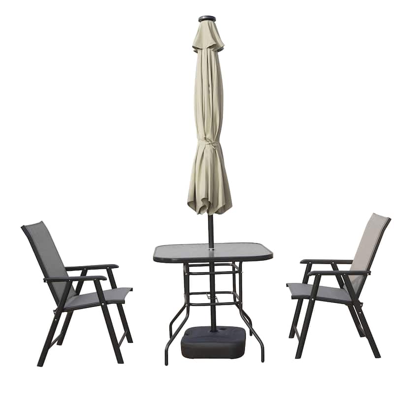 Sierra 9 ft Patio Tilt & Crank Patio Table Market Umbrella With Solar LED for Summer Beach Backyard