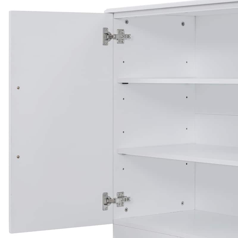 4 Door Buffet Cabinet Sideboard with Adjustable Shelves and Silver Handles