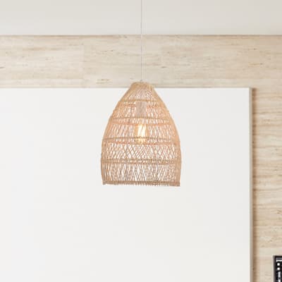 Donn Cream 1-Light Rattan Cage Basket Pendant Light