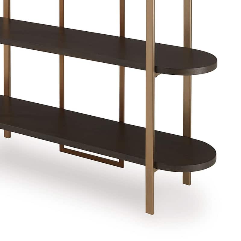 72 Inch Bookcase with 5 Ash Wood Storage Shelves, Retro Gold Frame