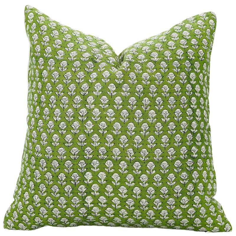 Linen Farmhouse Block print pillow Cover - Tarangini - Pillow Covers - 14" x 14"