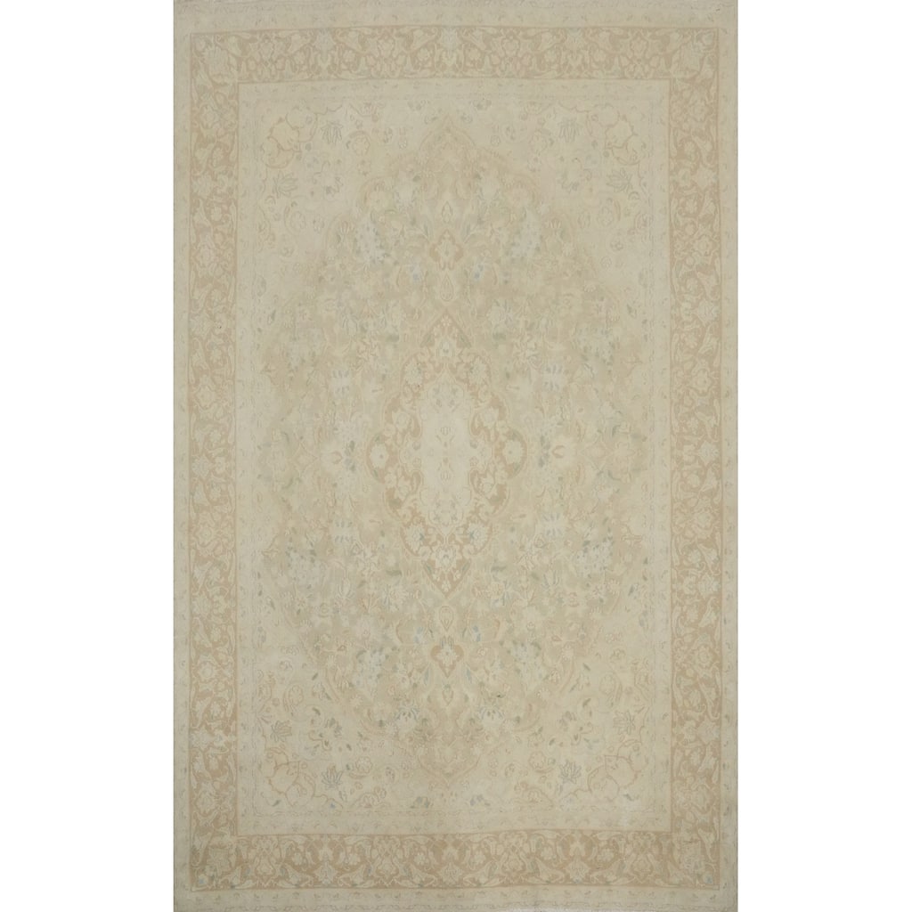 Hand Knotted Oriental 100% Wool Carpet Traditional Floral Beige & Ivories Kerman Area Rug - 9' 7'' X 6' 7''
