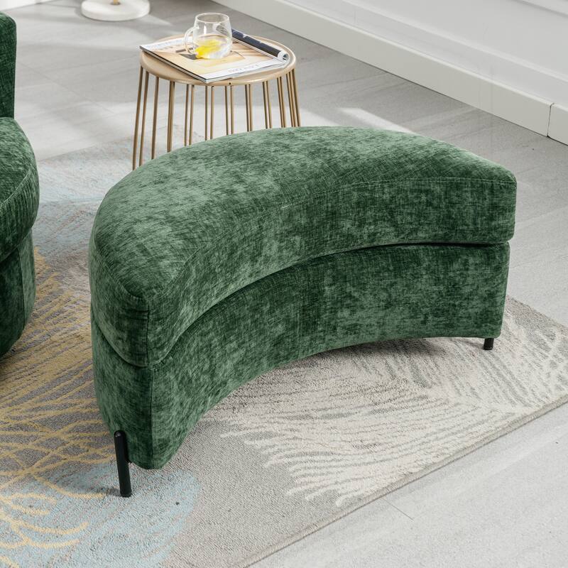 32.7" W Upholstered Half Crescent Moon Storage Ottoman