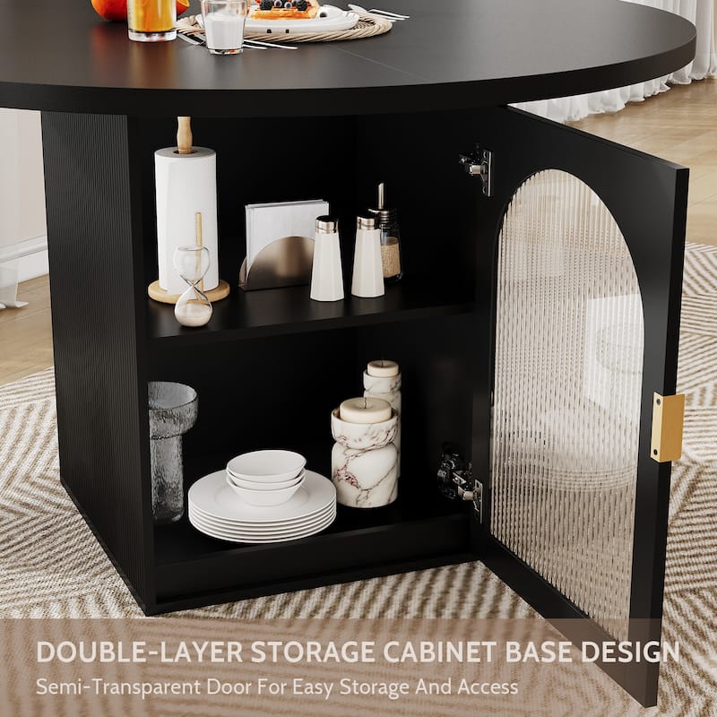 Rossetta Round Classic Color Finish Dining Table with Ribbed Glass Door and Storage Area