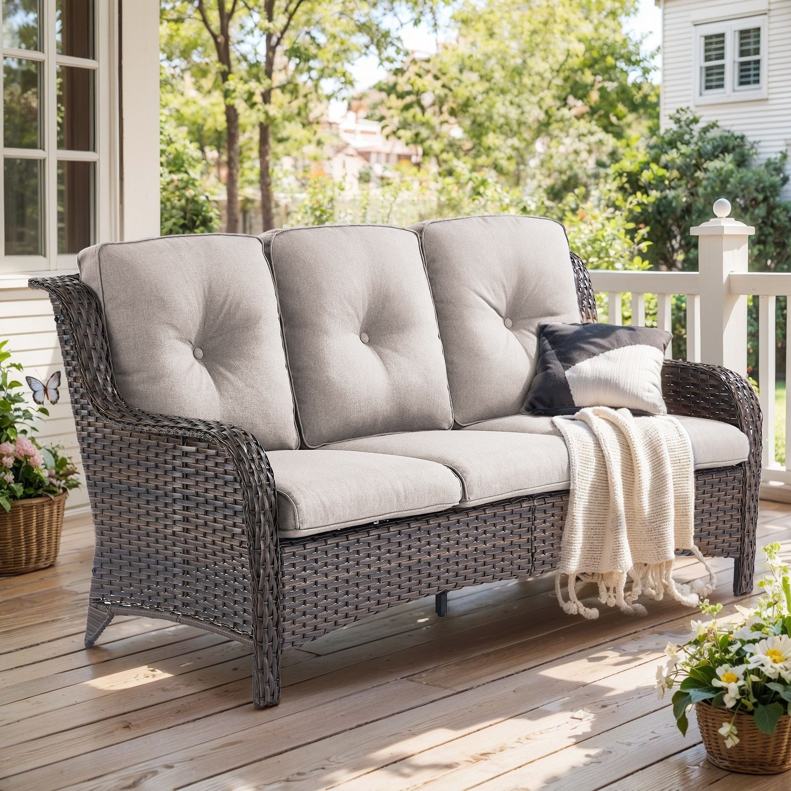 Gymojoy Outdoor Wicker Sofa Patio Rattan Wicker Furniture Cushion Sofa