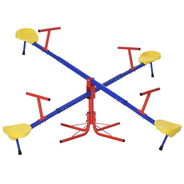 slide 2 of 7, Outsunny Teeter Totter Outdoor Seesaw 4 Seat Backyard Toy Playground Equipment 3-8 Years Old Kids - See Saw