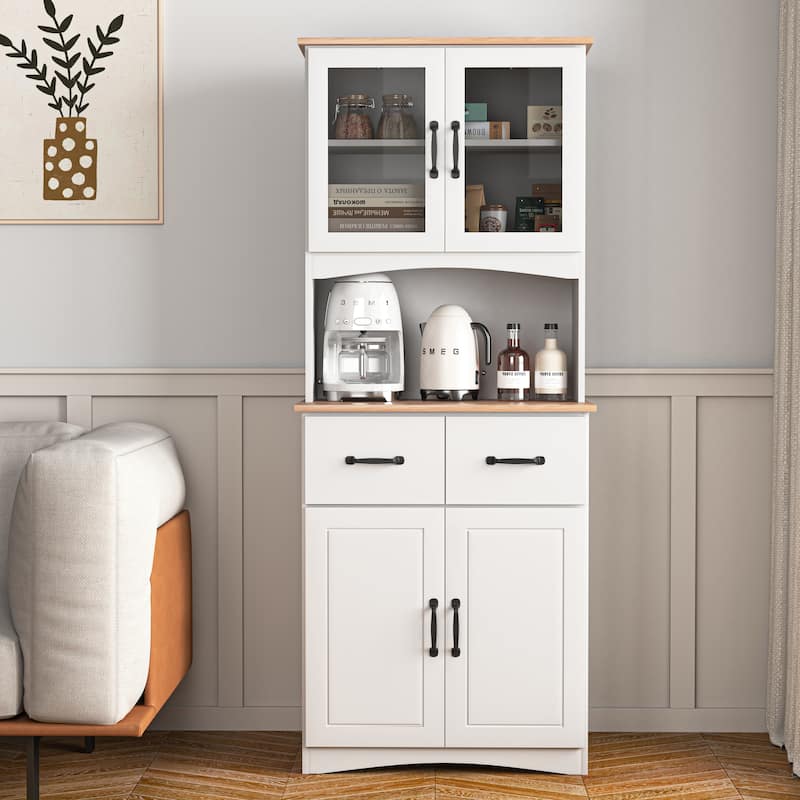 71" Kitchen Pantry Cabinet with Drawer, Farmhouse Coffee Bar Cabinet with Adjustable Shelves, Wooden Pantry Room Storage Cabinet