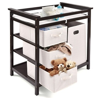 Shop Costway Espresso Infant Baby Changing Table W 3 Basket Hamper