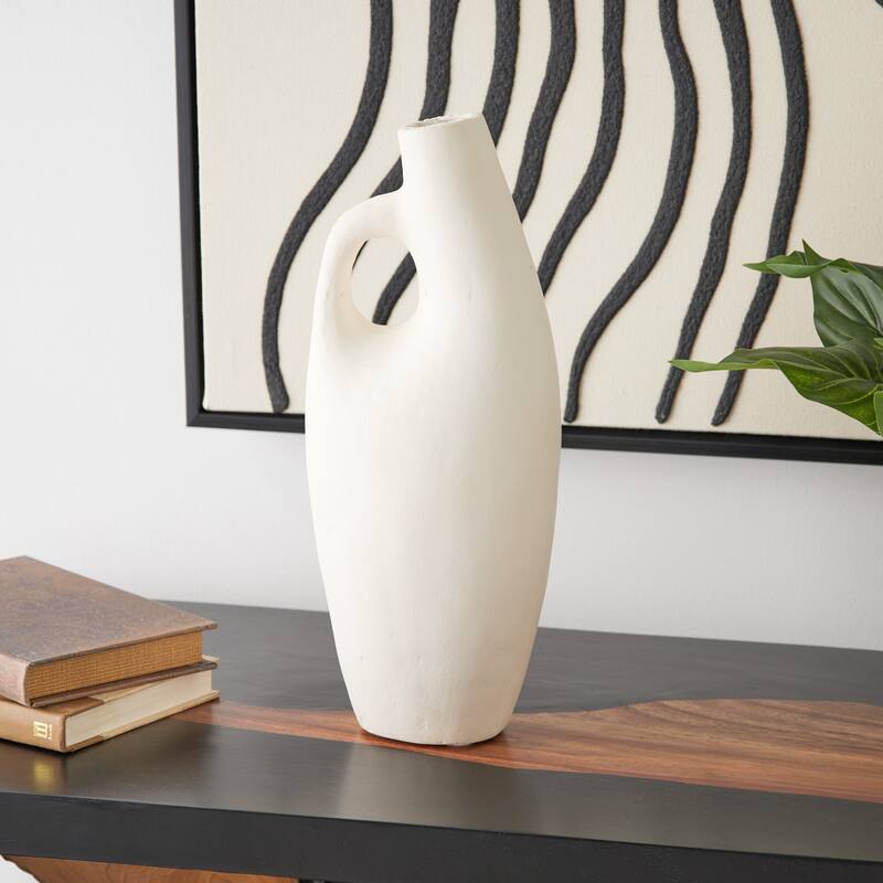 Beige Paper Mache Abstract Curved Vase with Handle