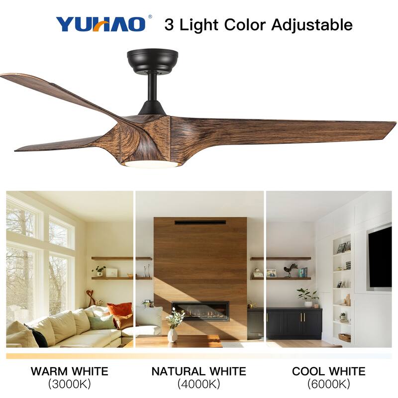 56 in. Indoor Brown Imitation Wood Ceiling Fan with Light and Remote Control, DC Reversible Motor - 56 INCHES