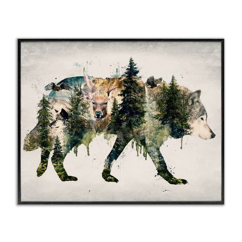 Stupell Woodland Wildlife Wolf Contour Framed Giclee Art Design By Barrett Biggers - 20 x 16 - Black