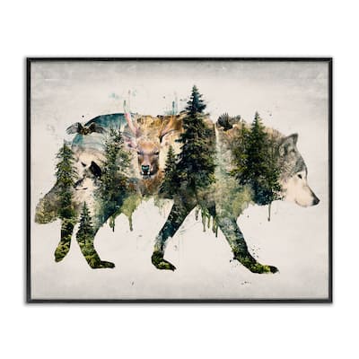 Stupell Woodland Wildlife Wolf Contour Framed Giclee Art Design By Barrett Biggers
