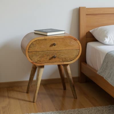 HomeRoots 21" Light Brown Solid Wood Oval Two Drawer Nightstand
