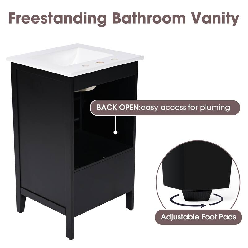 Bathroom Vanity with Sink, Freestanding Wooden Bathroom Cabinet, Bathroom Vanity Set with Door, Storage Rack & Drawer