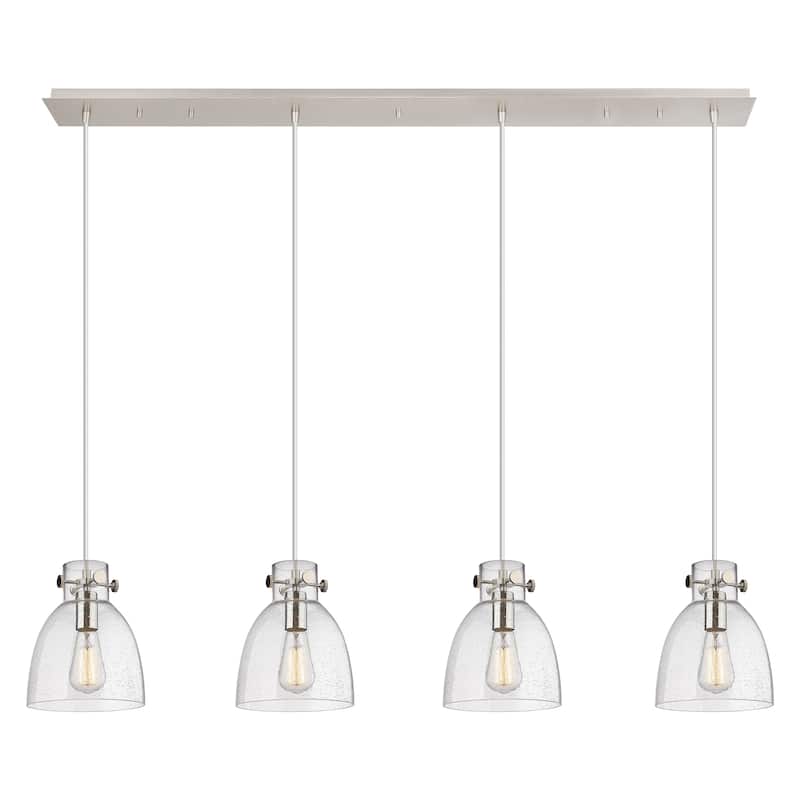 Innovations Lighting Newton Bell - 4 Light 8" Cord Hung Linear Pendant - Polished Nickel/Seedy