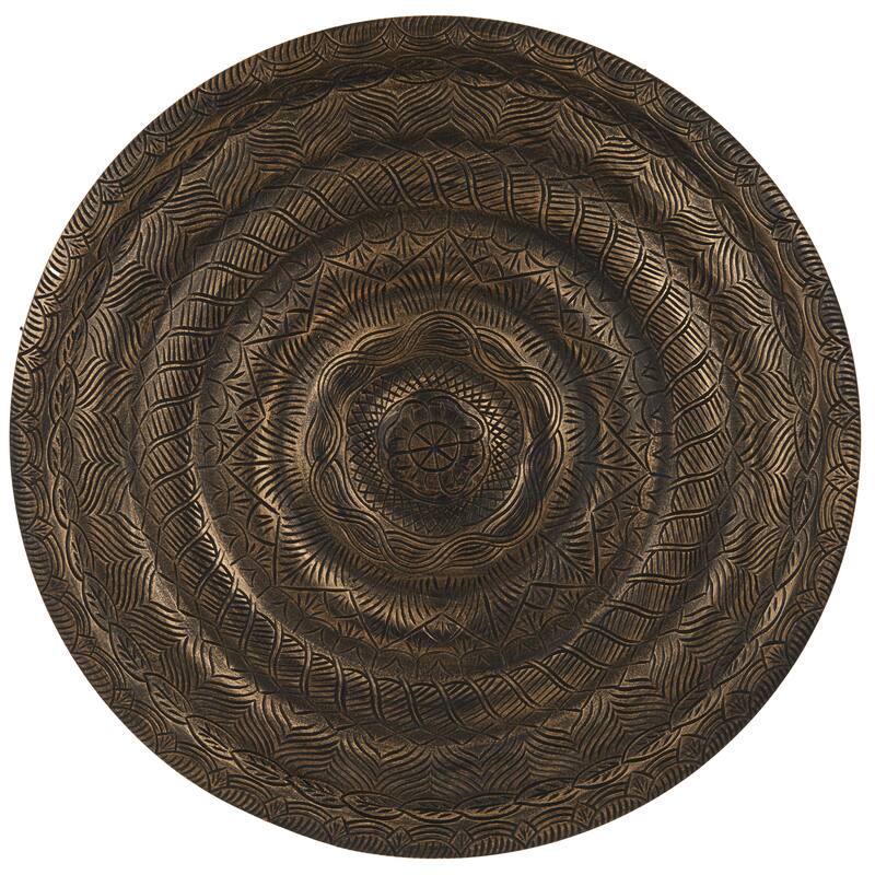 Wooden Floral Carved Wall Decor with Scroll and Leaf Details - Bronze - Roche River Decor - Bronze - 36"W, 36"H