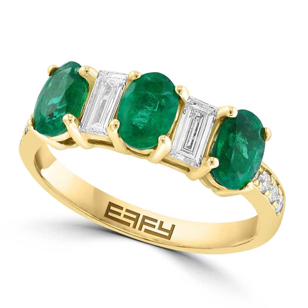 EFFY 14K Gold Diamond Natural Emerald Ring