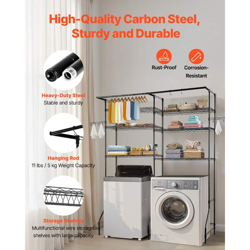 Adjustable Laundry Room Storage Shelf Over Washer and Dryer Sturdy Carbon Steel Organizer Rack