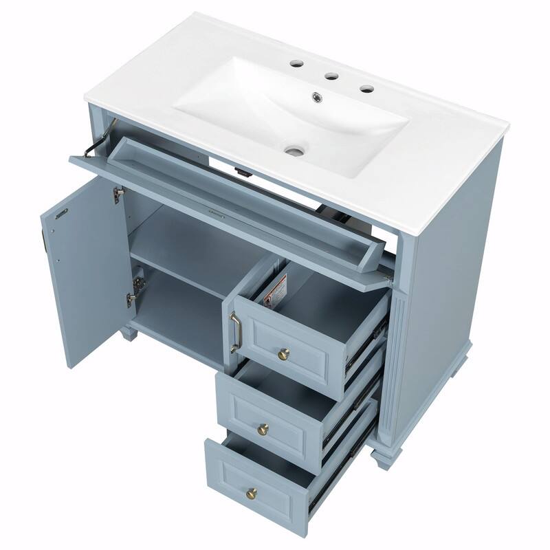 36" Bathroom Vanity with Sink, Cabinet, Flip-Out Drawer, 3 Drawers & 2 Soft-Close Doors
