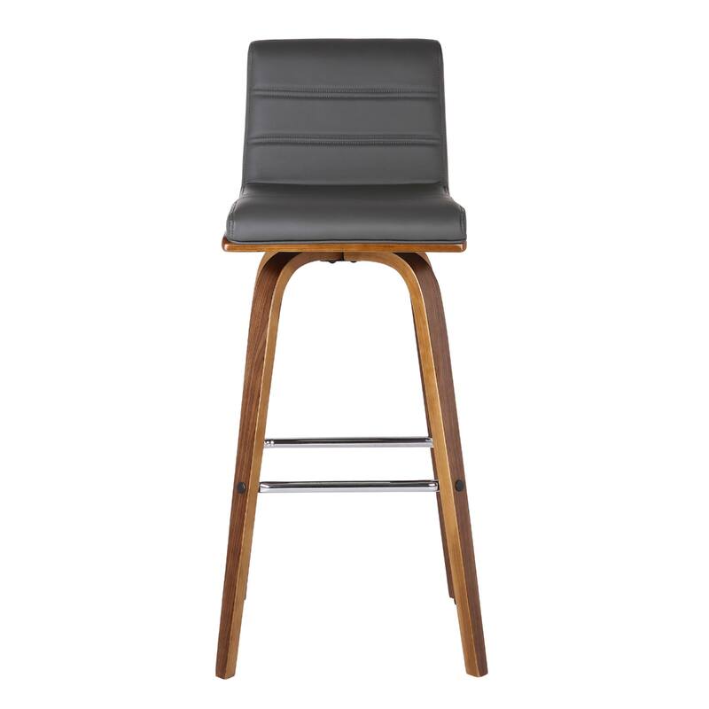 Modern Walnut Swivel Bar Stool with Faux Leather Seat and Low Back Brown Footrest Solid Wood Frame - Grey-30"