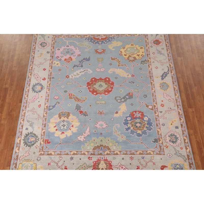 Light Blue Oushak Area Rug Handmade Living Room Wool Carpet - 8'1"x 10'1"