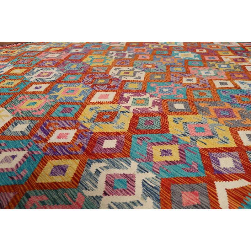 Reversible Kilim Oriental Area Rug Flatweave Southwestern Wool Carpet - 8'1" x 9'7"