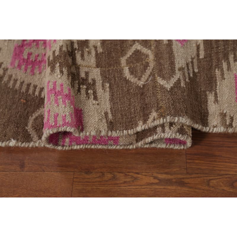 Geometric Kilim Oriental Area Rug Hand-Woven Wool Carpet - 6'0"x 8'10"