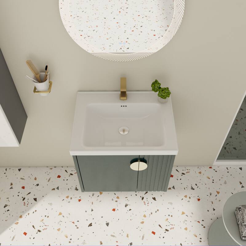 Modern Wall-Mounted Bathroom Vanity with Ceramic Sink, Soft-Close Doors, and 3 Pairs of Metal Handles for Customization