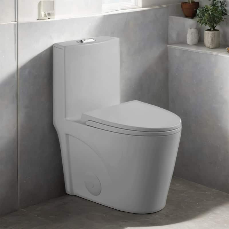 One-Piece Dual Flush Toilet 1.6/1.1GPF, Elongated ADA, 12" S-Trap Grey