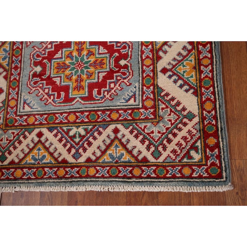 Geometric Kazak Oriental Runner Rug Hallway Hand-Knotted Wool Carpet - 2'8" x 9'4"