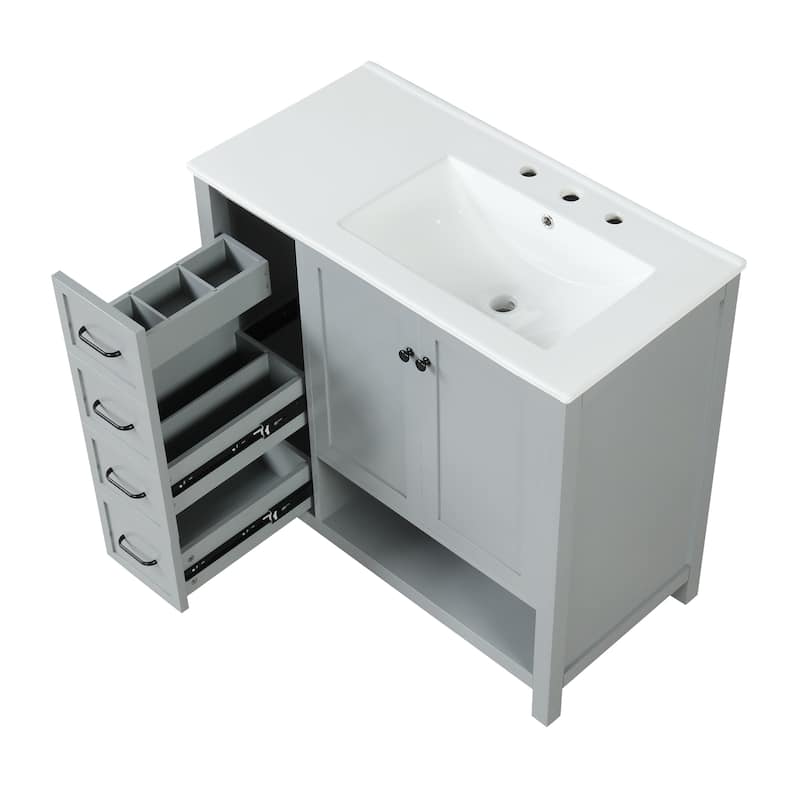 36"Bathroom Vanity with Sink Top, Bathroom Vanity Cabinet with Two Doors and Two Drawers, Solid Wood, Open shelf, MDF Boards