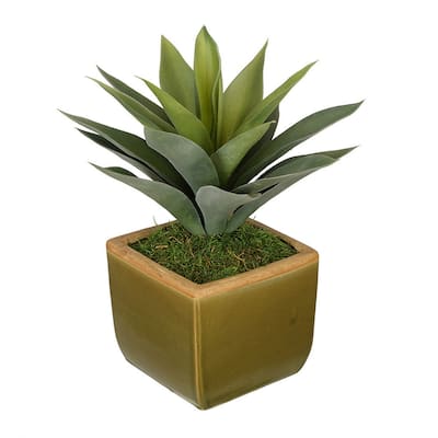 Faux Succulent in Olive Green Ceramic Vase