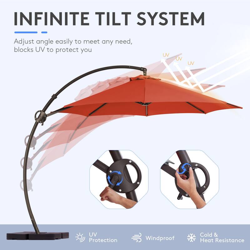 10 ft.Aluminum Curvy Cantilever Offset Hanging Patio Umbrella With Sandbag Base