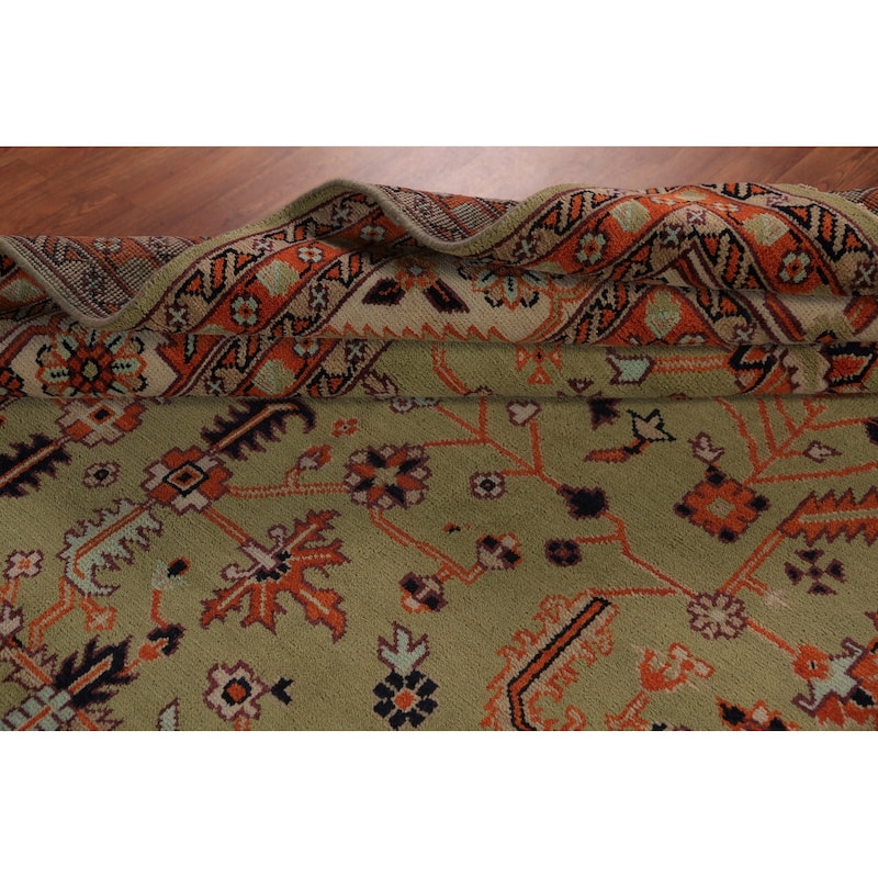 Light Green Heriz Serapi Indian Large Rug Handmade Wool Carpet - 11'11"x 14'6"